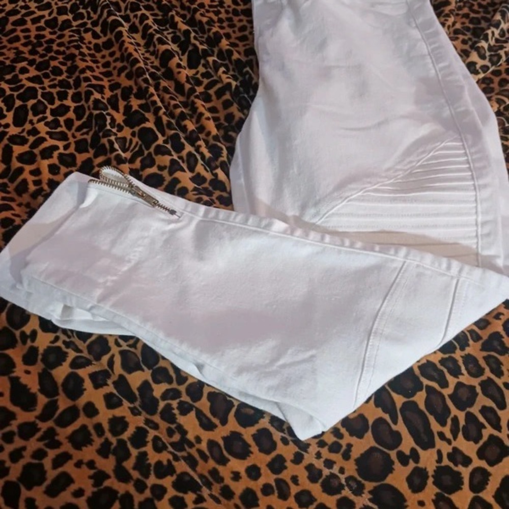 White Women's Stretch Moto Leggings